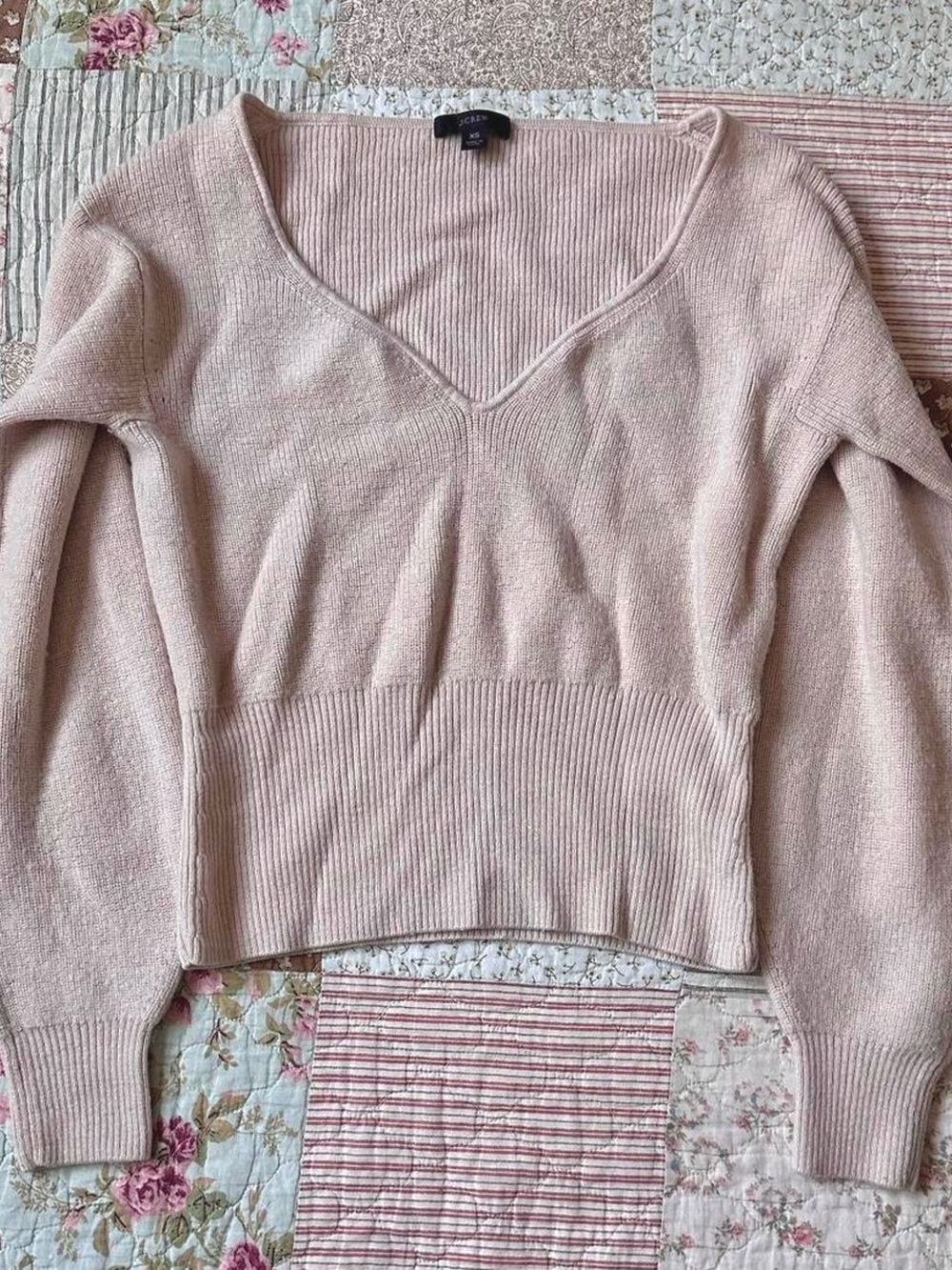J. Crew soft baby pink merino wool cropped low-neck sweater